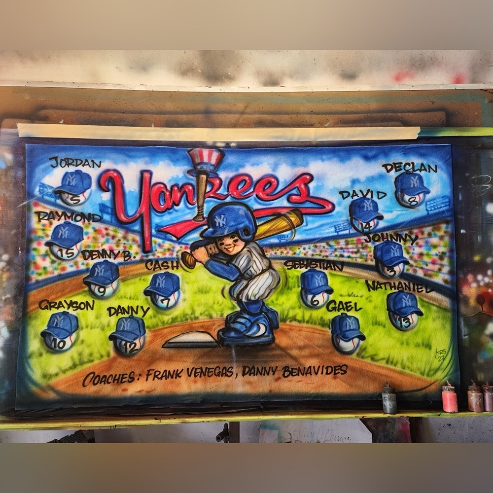 Baseball Mural with Blue and Red Accents